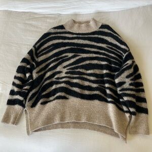 Women’s Zebra Print Black and Cream Turtleneck Sweater